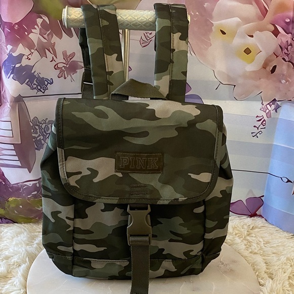 PINK Victoria's Secret Handbags - PINK Victoria's Secret Green Camo Backpack